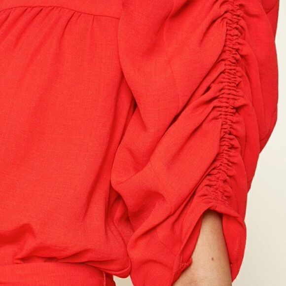 Red Ruched Sleeve Dress  - Picture 6 of 8